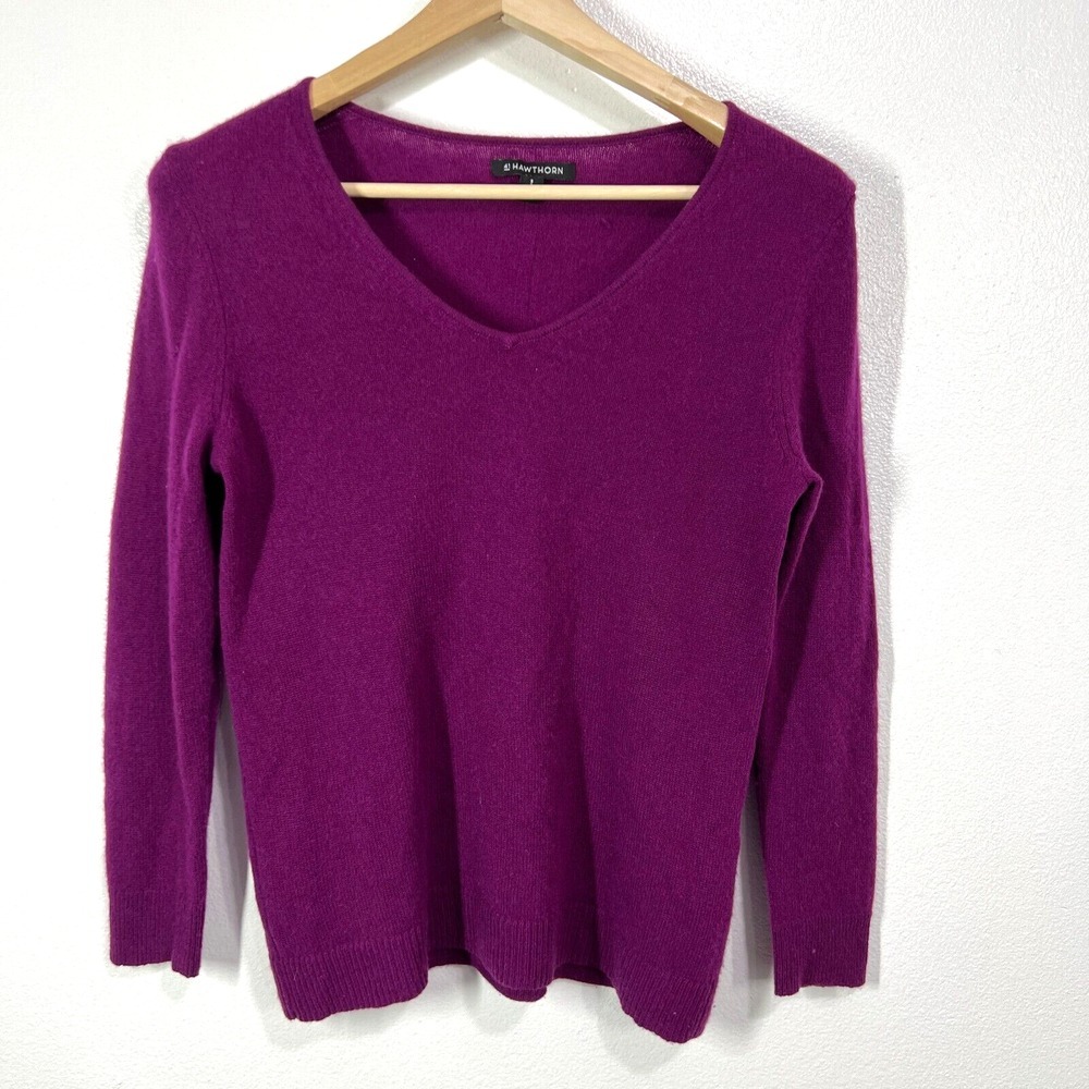41 Hawthorn 100% Cashmere Sweater Womens Small Purple Long Sleeve Popover Preppy